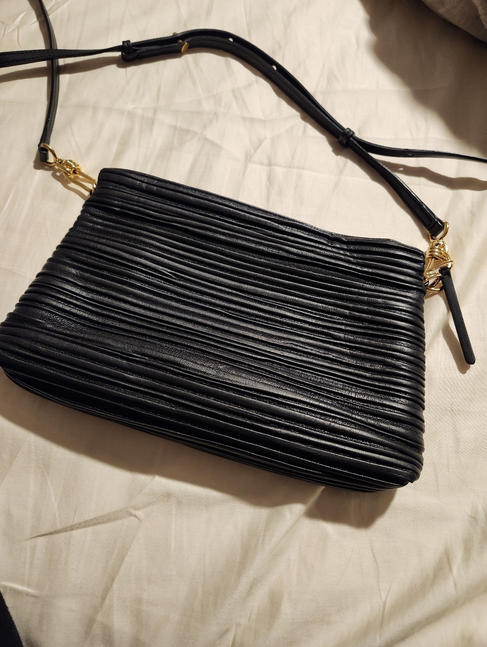Nanushka Adria Black Pleated Vegan  Crossbody Bag